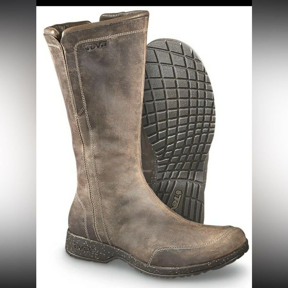 TEVA Capistrano Brown Leather Waterproof 1003013 Tall Boots side zip size 11